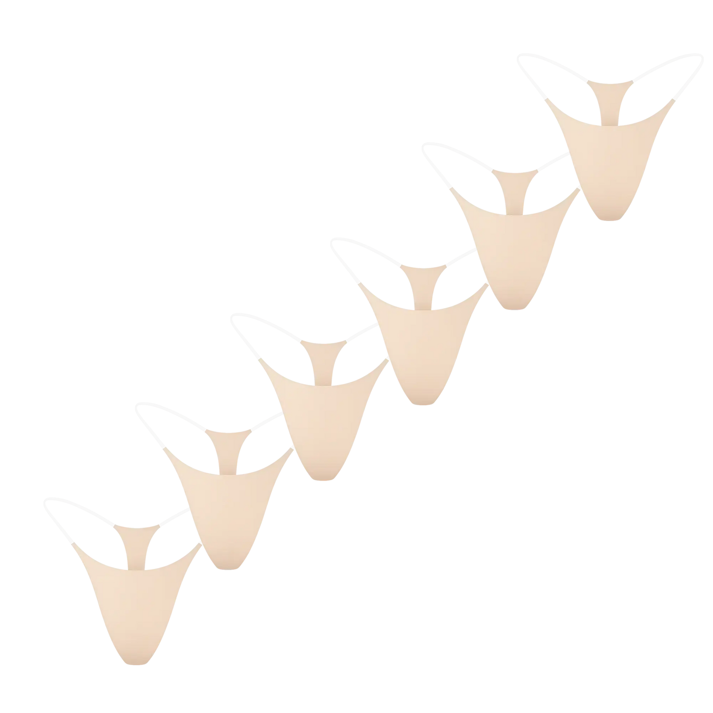 Pack de 6 strings invisibles SKINGYS nude sans couture – lingerie adhésive confortable et invisible sous les vêtements.