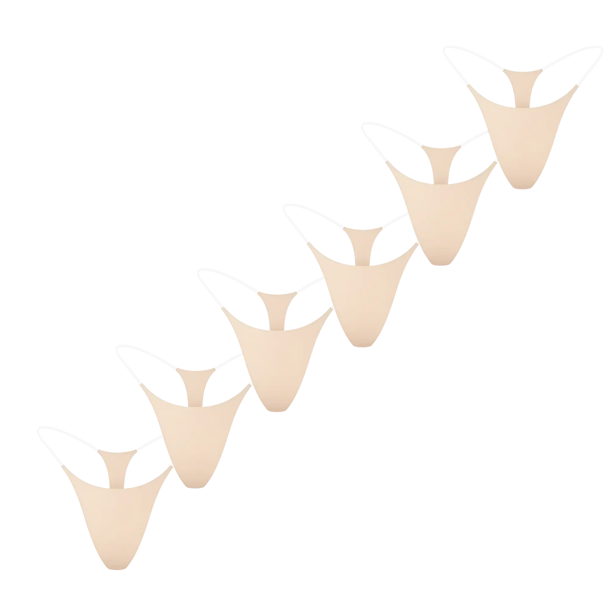 Pack de 6 strings invisibles SKINGYS nude sans couture – lingerie adhésive confortable et invisible sous les vêtements.