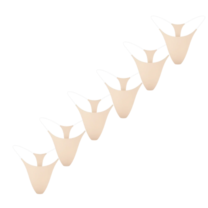 Pack de 6 strings invisibles SKINGYS nude sans couture – lingerie adhésive confortable et invisible sous les vêtements.